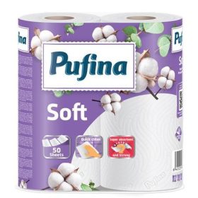 KÉZTÖRLŐ PUFINA "SOFT" 2 RÉTEGŰ,50 LAP, 2 TEKERCS