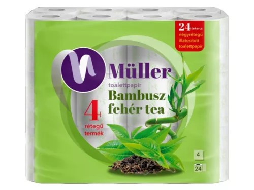 WC PAPÍR MÜLLER 24 TEKERCSES  4 RÉTEGŰ BAMBUSZ ÉS FEHÉR TEA