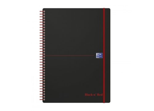 Spirálfüzet Oxford Black n Red PP fedlapos A/4 70 lap vonalas, gumis,