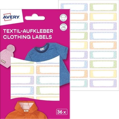 Avery ISKOLAI kézzel írható textil öntapadós 45 mm x 13 mm címkék–pasztell, 36DB