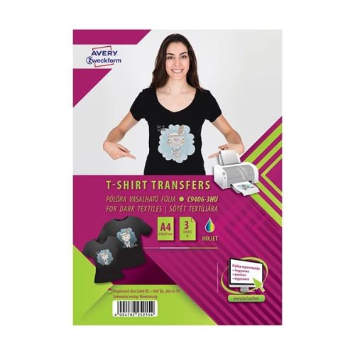 Textilre vasalható fólia AVERY C9405-4HU sötét pólóra vasalható tintasugaras