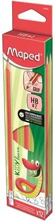 Írástanuló grafitceruza radírral, HB, háromszögletű, MAPED "Kidy Learn" 12db/dob