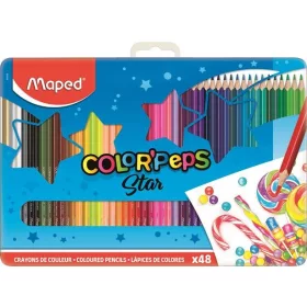   Színes ceruza készlet, háromszögletű, fém doboz, MAPED "Color'Peps Star"48 szín