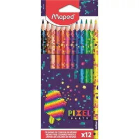   Színes ceruza készlet, háromszögletű, MAPED Pixel Party,12 különböző szín 862204