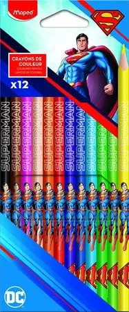 Színes ceruza készlet, háromszögletű, MAPED "SUPERMAN", 12 szín 862207