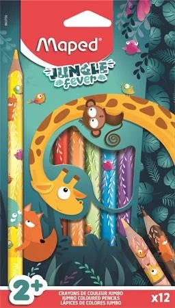 Színes ceruza készlet, háromszögletű, MAPED JUNGEL FAVER JUMBO 12 szín 863700