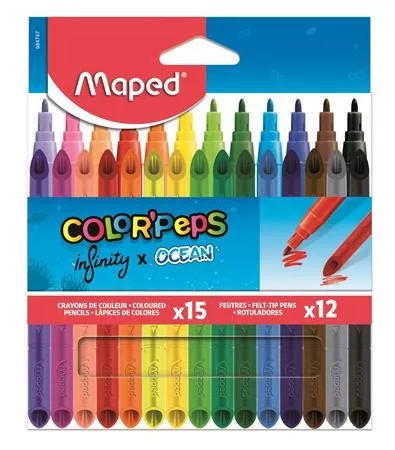 SZÍNES CERUZA ÉS ROSTIRON KÉSZLET MAPED COLOR PEPS INFINITY+OCEAN", 12 szin