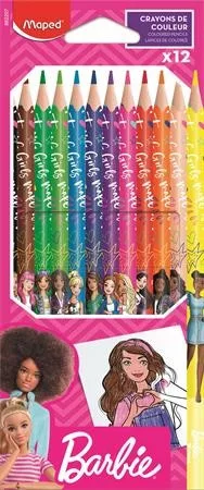 Színes ceruza készlet, háromszögletű, MAPED "Barbie", 12 szín 862207