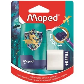 Hegyező és radír, kétlyukú, tartályos, pótradírral, MAPED "Connect Dragon"