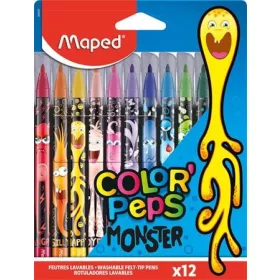 Filctoll készlet, 2,8 mm, kimosható, MAPED "Color'Peps Monster" 12 szín