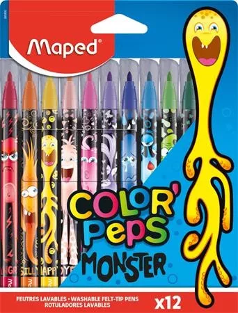 Filctoll készlet, 2,8 mm, kimosható, MAPED "Color'Peps Monster" 12 szín