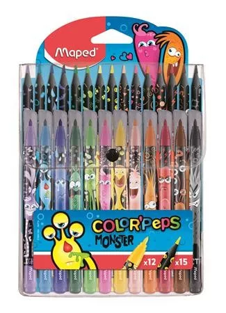 Filctoll és színes ceruza készlet, MAPED "Color'Peps Monster" 12+15 SZÍN