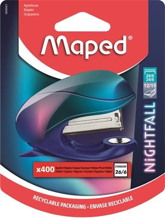 Fűzőgép, 24/6, 26/6, 15 lap, MAPED "Nightfall Mini", metálfényű