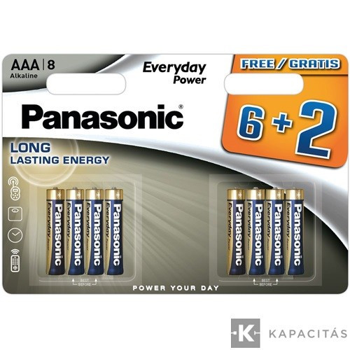 Panasonic LR03EPS/8BW 6+2F 1,5V AAA/mikro tartós alkáli elem 8 db/csomag