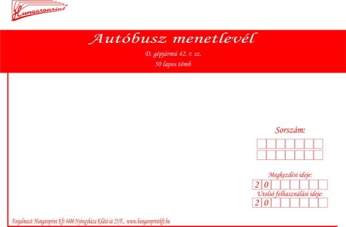 AUTÓBUSZ MENETLEVÉL A/4 50*2 42/V HUNGAROPRINT FELÜL RAG.