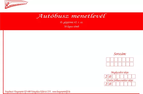AUTÓBUSZ MENETLEVÉL A/4 50*2 42/V HUNGAROPRINT FELÜL RAG.