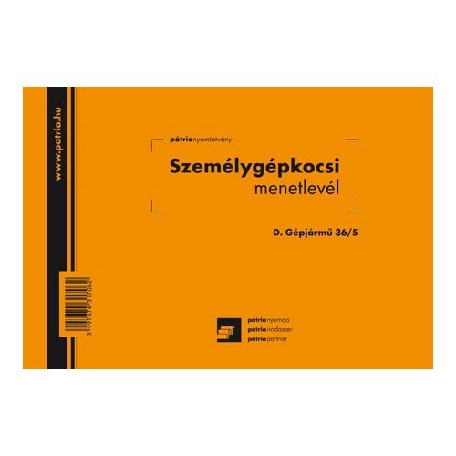 MENETLEVÉL SZEMÉLYGÉPKOCSI A/5 GJ.36/5 PÁTRIA