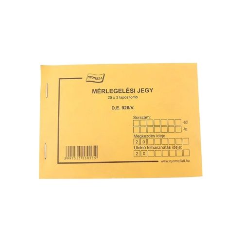 MÉRLEGELÉSI JEGY A/6 25X3 DE.926