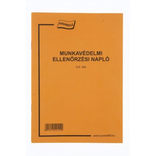 MUNKAVÉDELMI ELLENŐRZÉSI NAPLÓ D.E. 953