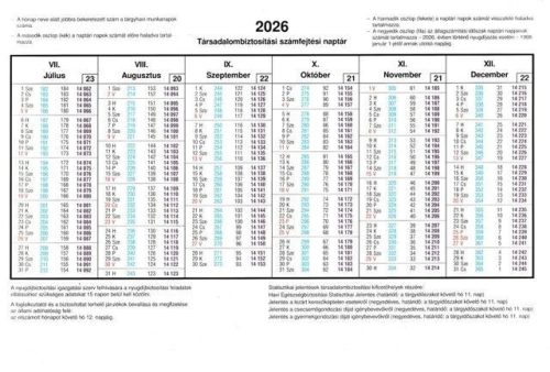 SZÁMFEJTÉSI NAPTÁR (TB) 2026 2 OLDALAS