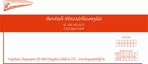 BEVÉTELI PÉNZTÁRBIZNYLAT 318-102 25X3PLD HUNGAROPRINT-BUSSINES FROM