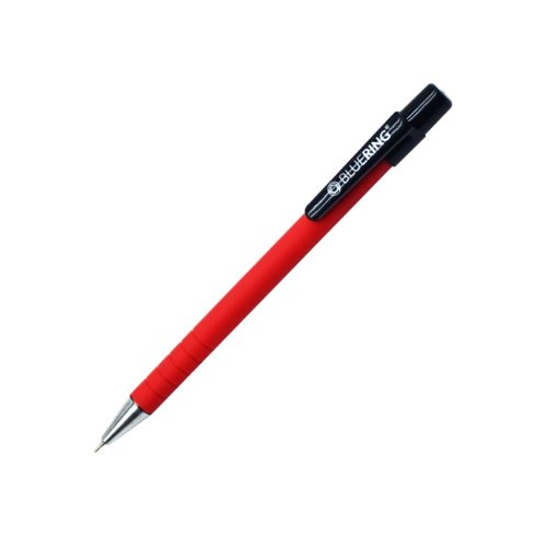 Golyóstoll nyomógombos, gumírozott piros test, Bluering® X6, írásszín piros