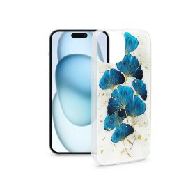 APPLE IPHONE 15 PLUS SZILIKON HÁTLAP - GOLD GLAM - LEAVES