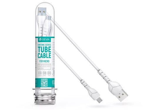 DEVIA USB - MICRO USB ADAT- ÉS TÖLTŐKÁBEL 1 M-ES VEZETÉKKEL - 5V/2.1A - FEHÉR
