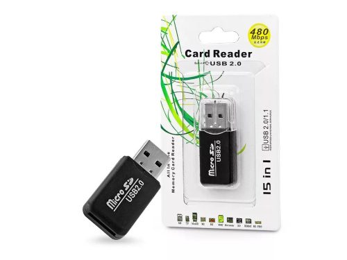 MICRO SD MEMÓRIAKÁRTYA-OLVASÓ - USB 2.0 - FEKETE