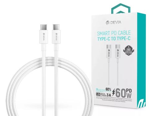 DEVIA SMART SERIES 60W PD TYPE-C/TYPE-C ADAT ÉS TÖLTŐKÁBEL1,2m - FEHÉR