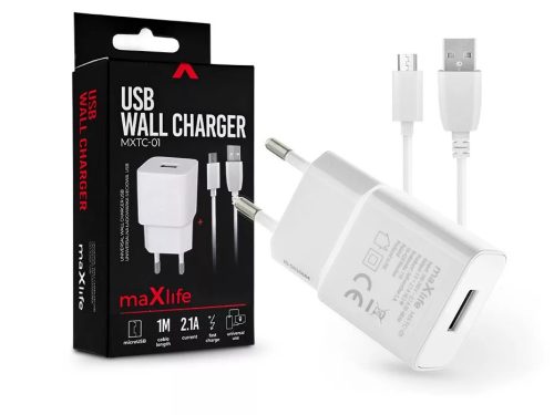 MAXLIFE USB HÁLÓZATI TÖLTŐ ADAPTER + USB - MICRO USB KÁBEL 1 M-ES VEZETÉKKEL