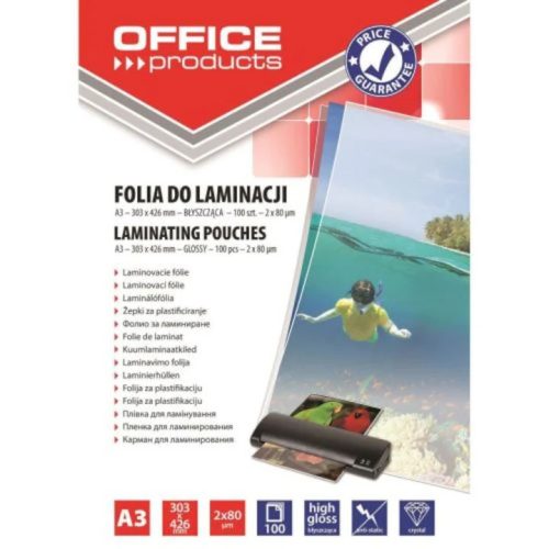 LAMINÁLÓ FÓLIA  A/3 80 MIC OFFICE PRODUCTS 100db/dob
