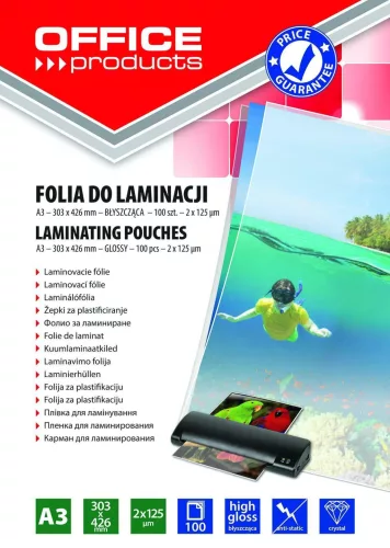 LAMINÁLÓ FÓLIA  A/3 125 MIC OFFICE PRODUCTS 100DB/DOB